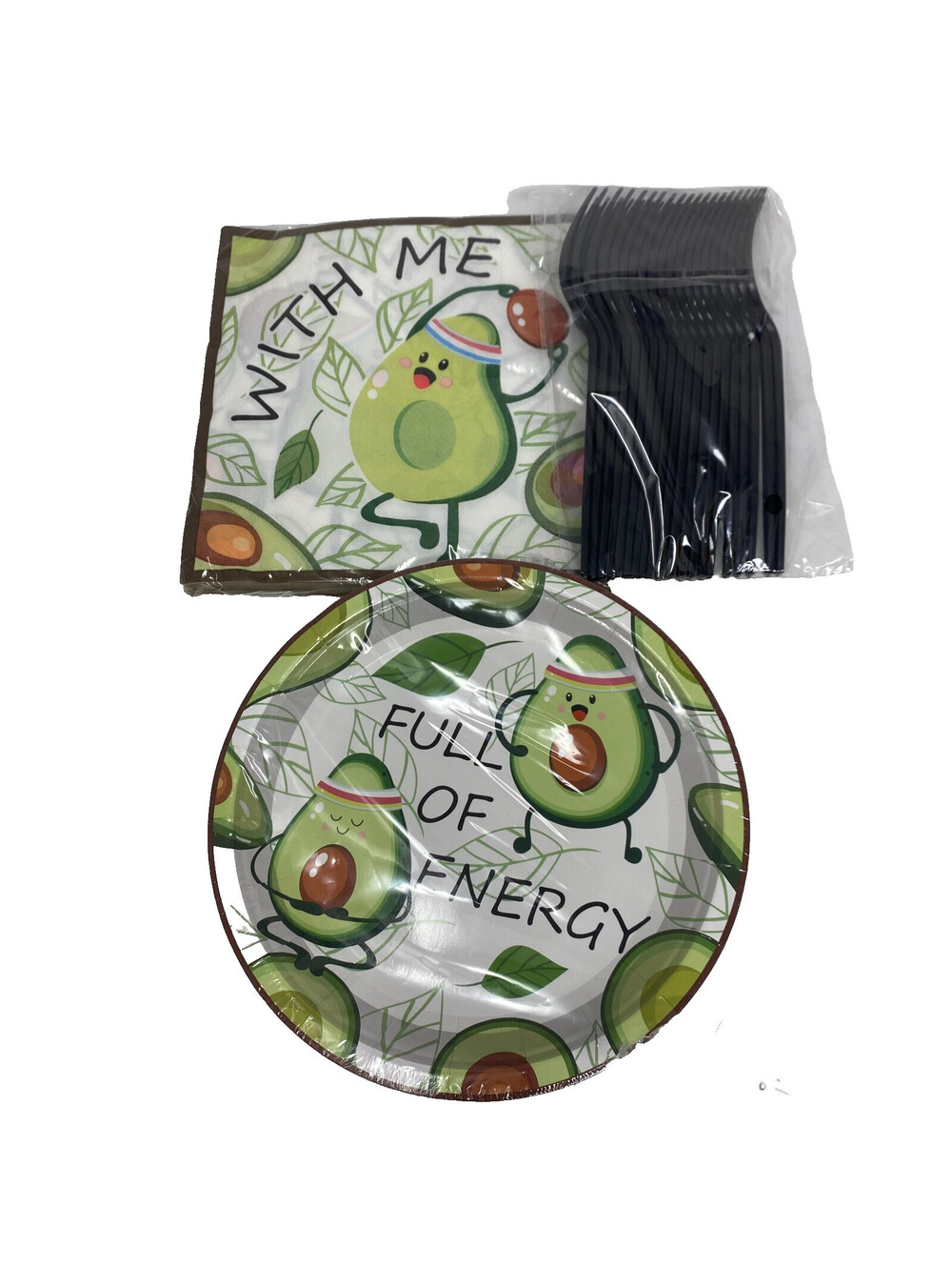 Avocado Theme Party Supplies Set Plates Napkins Forks Full of Energy Funny